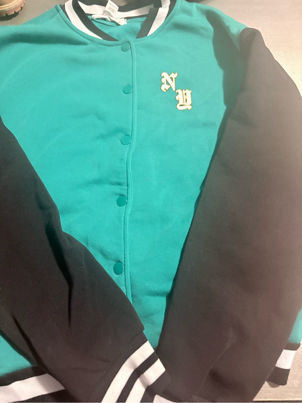Teal and Black Varsity Jacket with NY Chest Patch